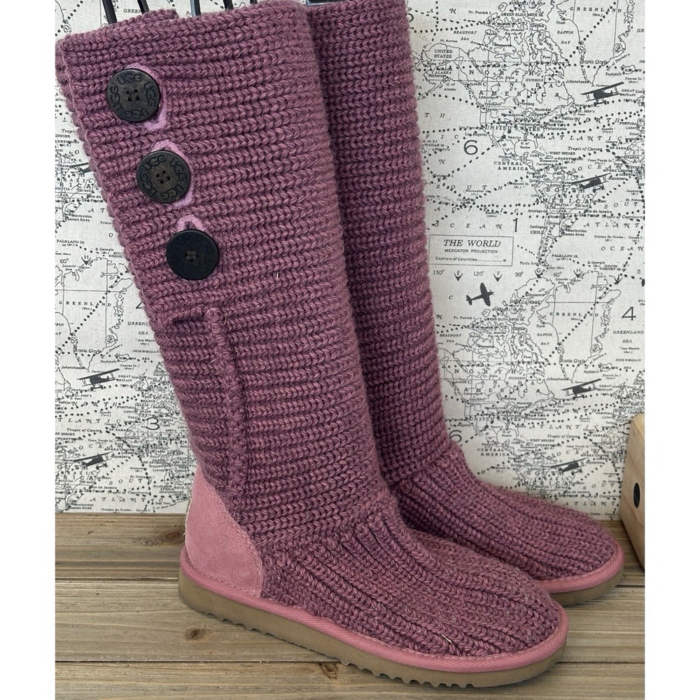 UGG Tall Sweater Boots Buttons Purple Cozy Women's Sz 5